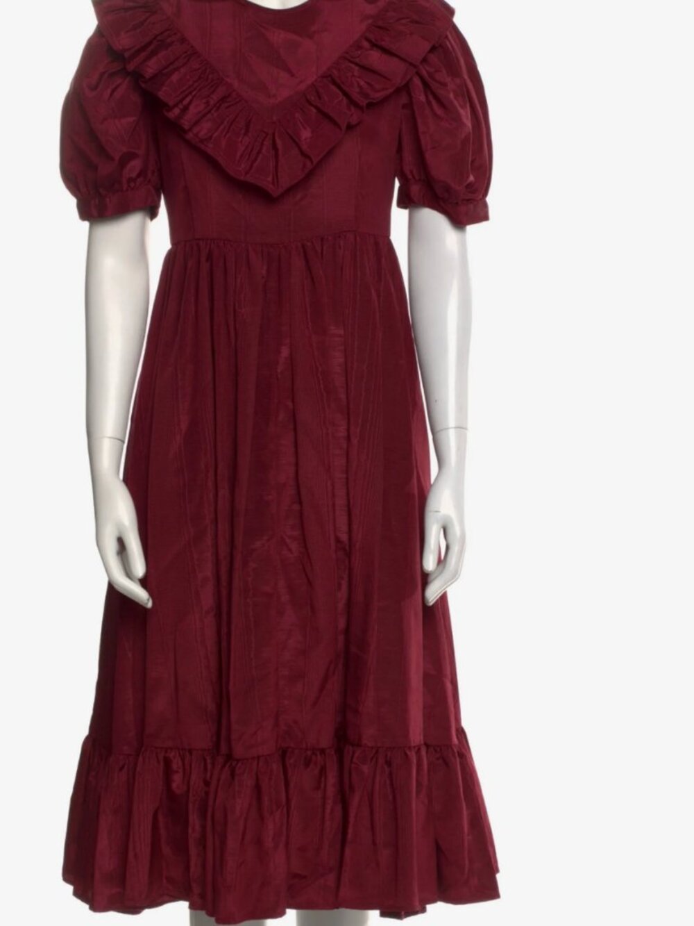 Batsheva silk moire Crew Neck Midi Length Dress  Burgundy | Size: XS